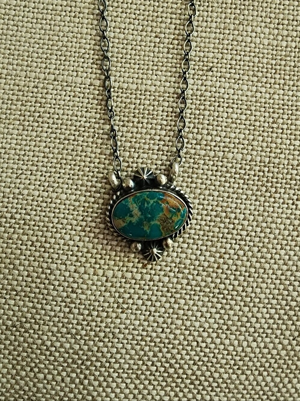 Royston Turquoise  Silver Necklace  Navajo Artist Myron Begay